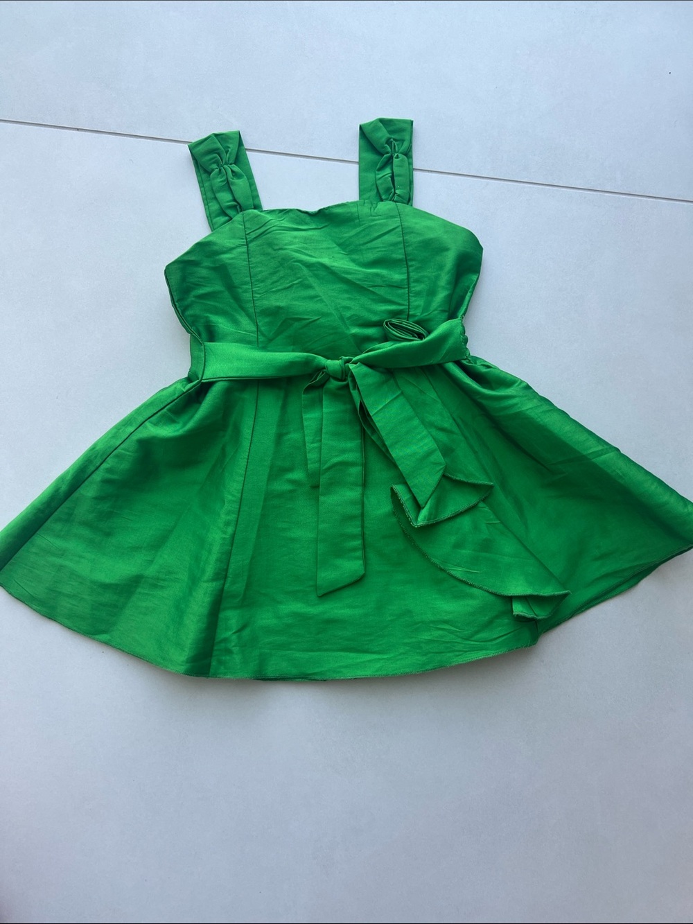 Sleeveless Green Tie-Waist Girls' Casual Dress
